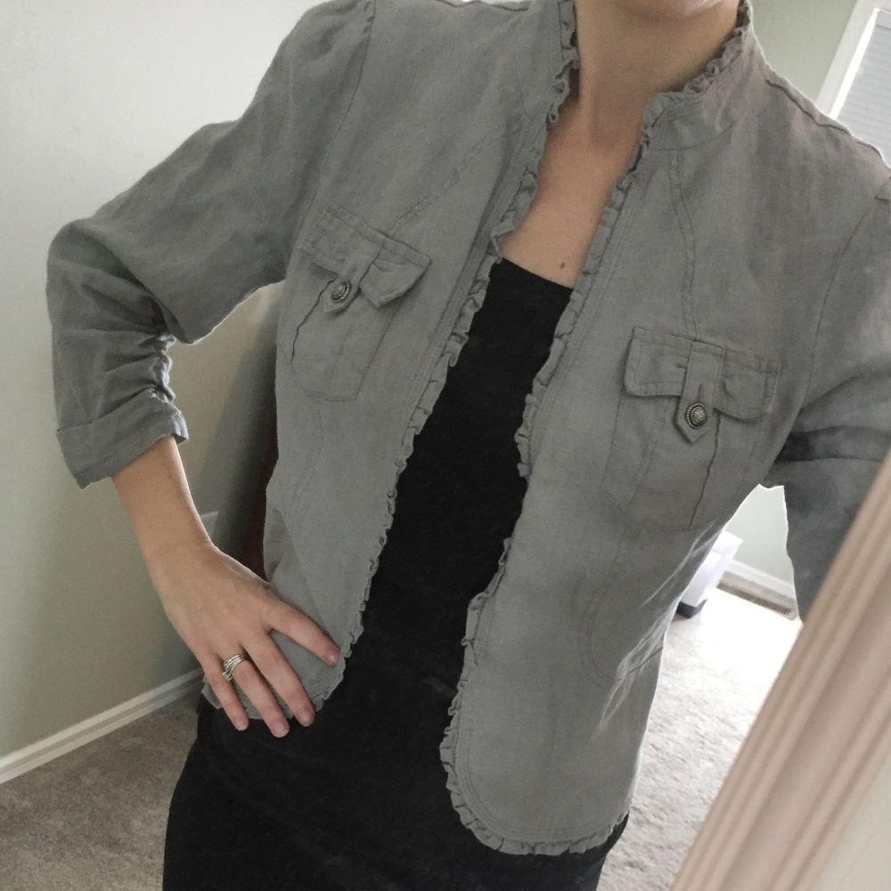 Gray Linen Crop Jacket